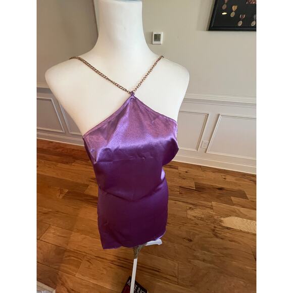 PRETTY GARBAGE LAVENDER NWT SATIN DRESS ADJ CHAIN STRAPS WOMENS SIZE MEDIUM - Picture 3 of 8